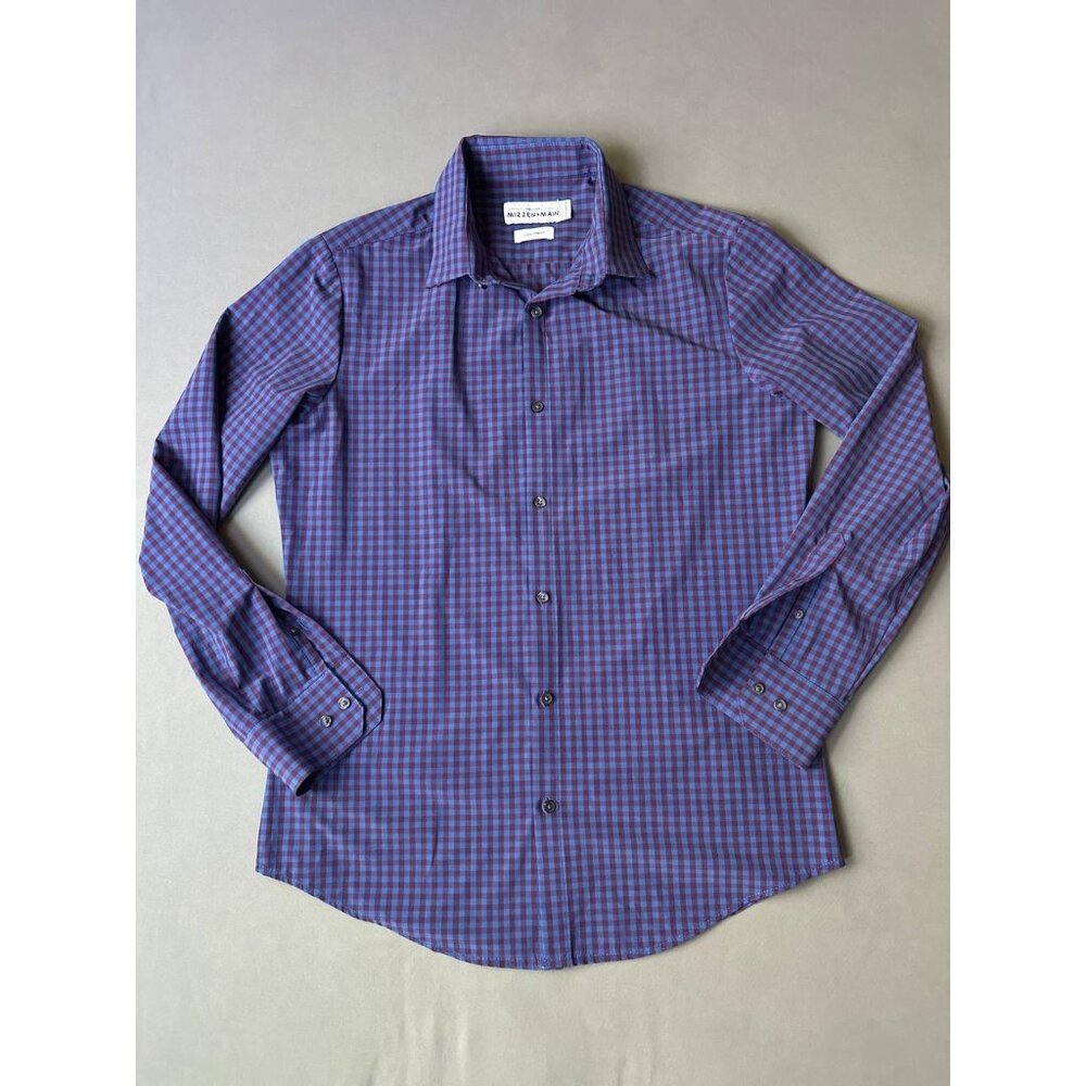 Mizzen+Main Mens Shirt Sz Large Blue Trim Fit Gingham Non Iron Leeward Dress - Picture 1 of 6
